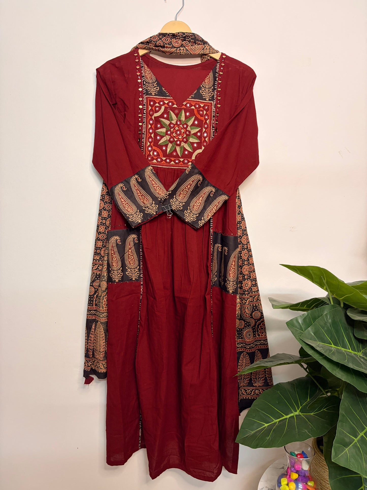 T104- Premium Pure Cotton A-line kurti with pant and dupatta