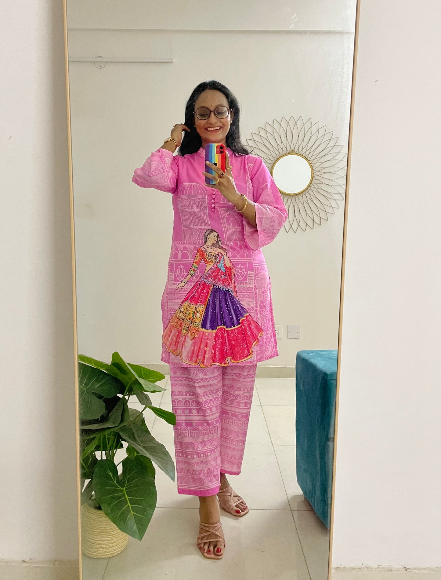 T039-PINK IMPRESSION PAINTED PREMIUM COTTON CO-ORD