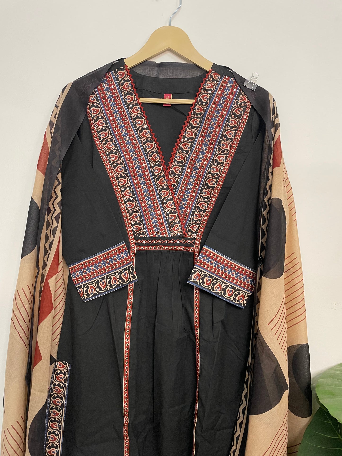 T082- Premium Pure Cotton A-line kurti with pant and dupatta