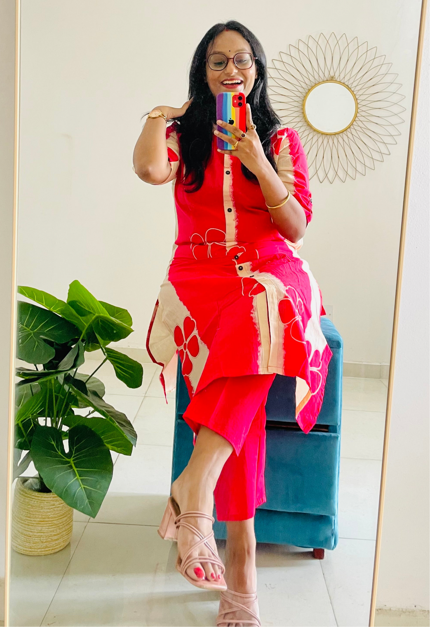 T030-FUSCHIA TIE DYE COTTON KURTA SET