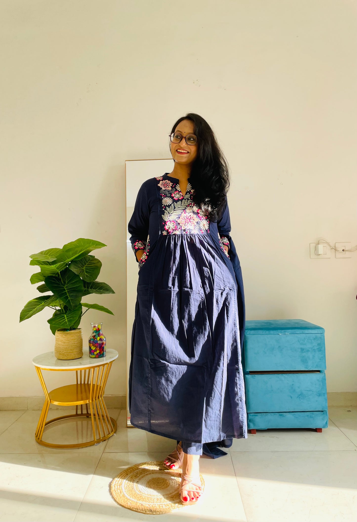 T043- Premium Pure Mul cotton kurti with pant and dupatta