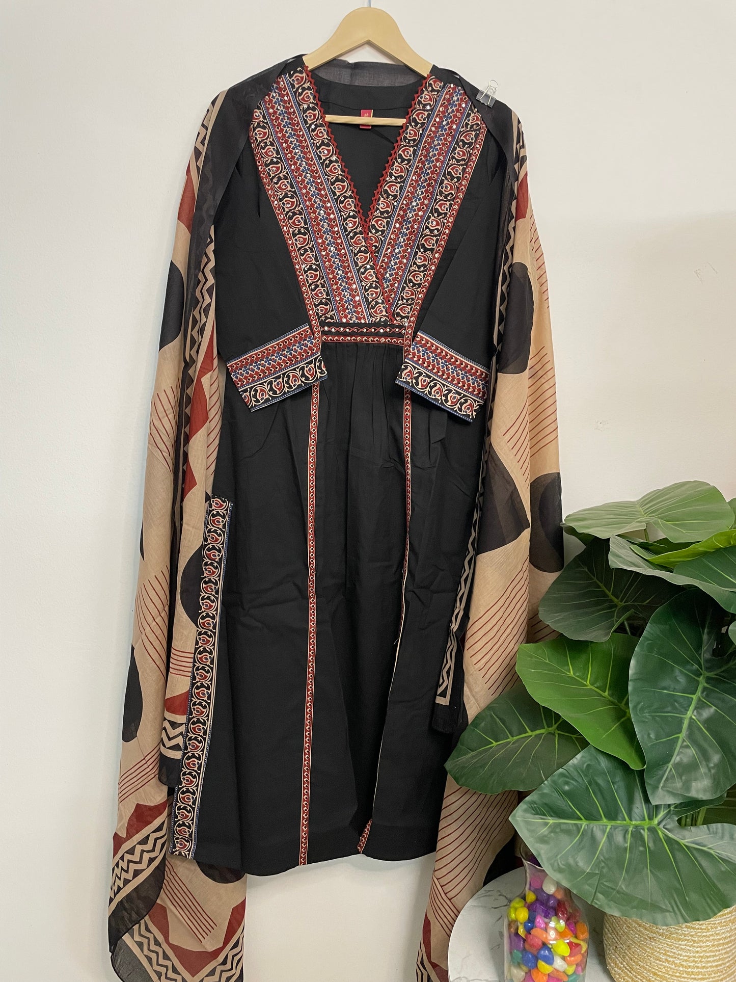 T082- Premium Pure Cotton A-line kurti with pant and dupatta