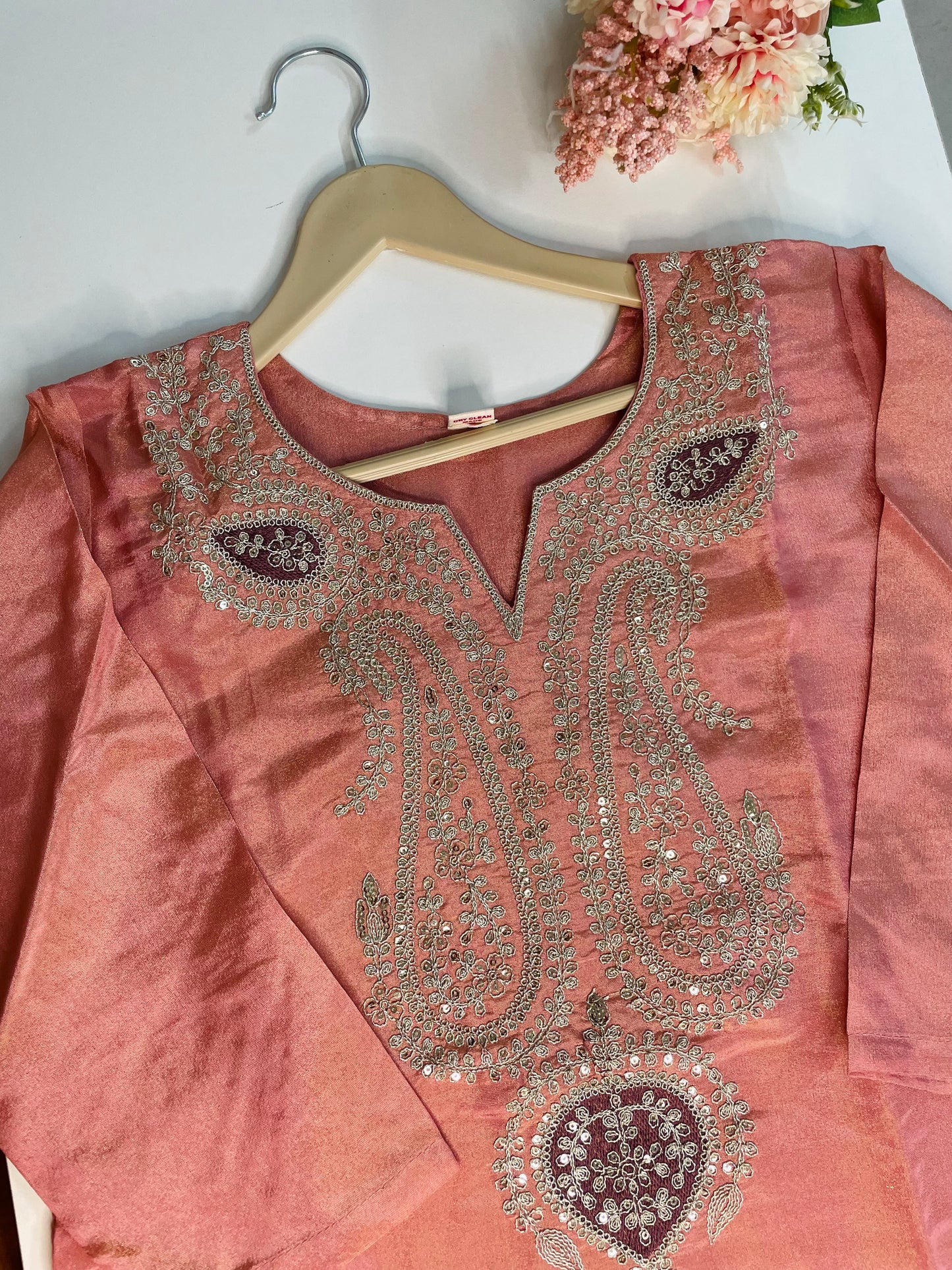 T058-Premium Pure Tissue shimmer kurti with pant and dupatta