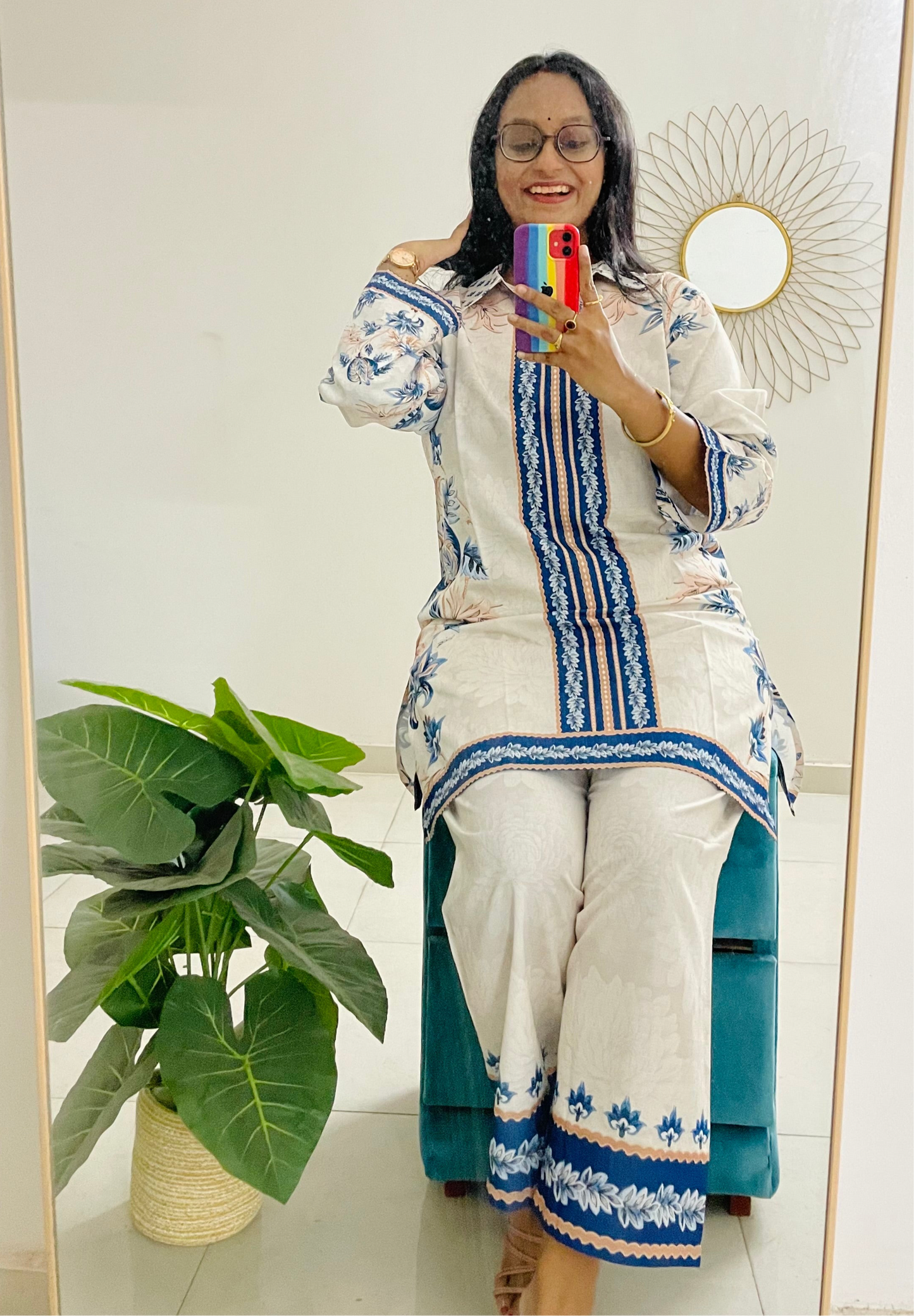 T037-BLUE WHITE BAROQUE PAKISTANI COTTON CO-ORD