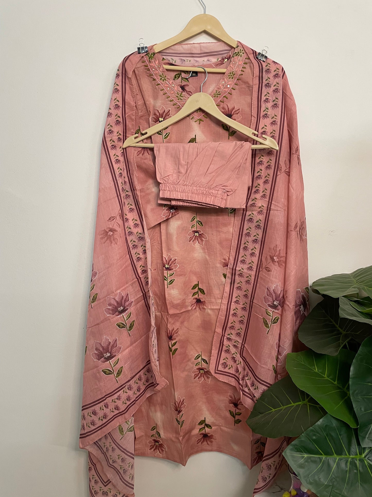 T078-Premium Pure cotton straight Kurti with pant and dupatta