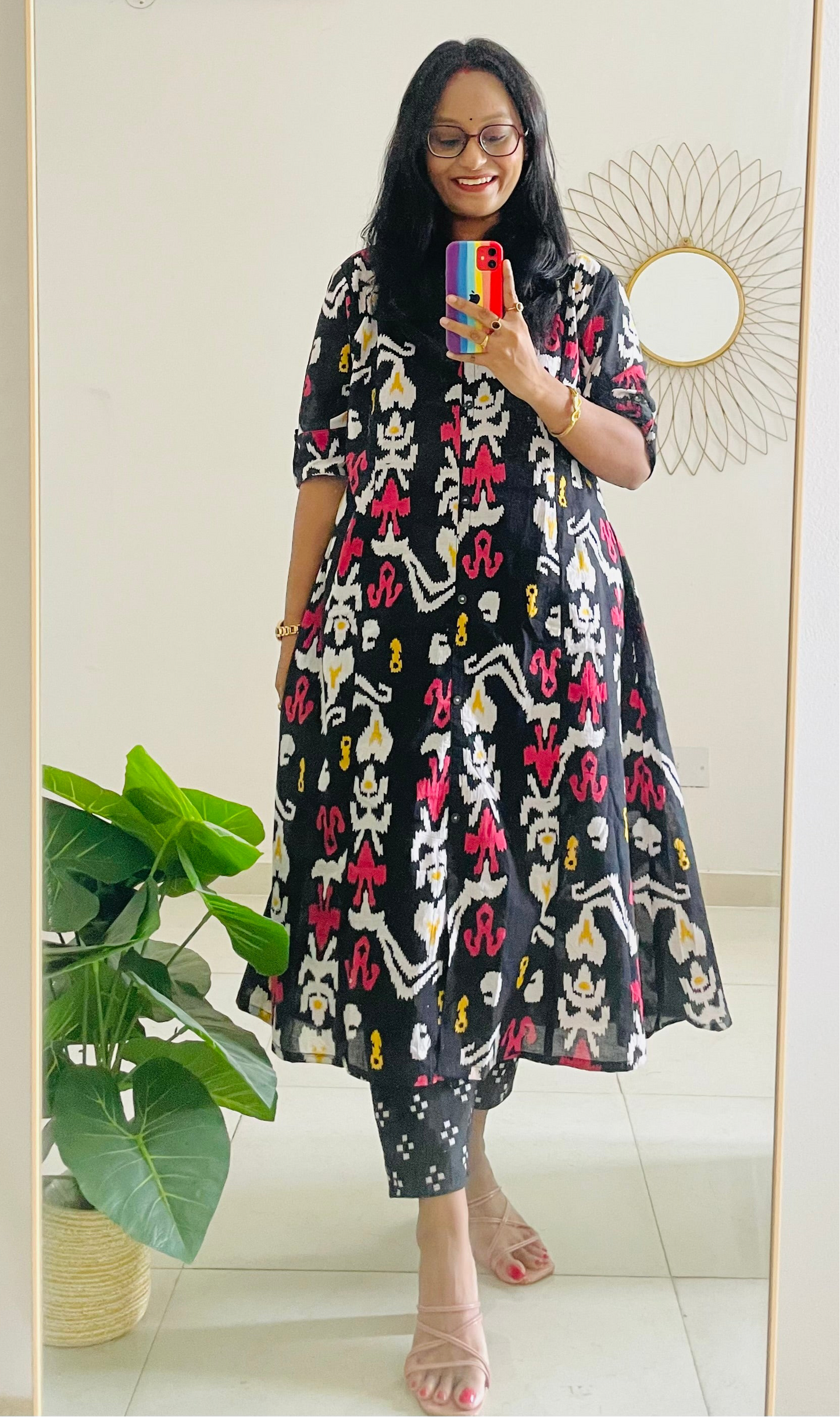 T029- BLACK IVORY COTTON KURTA SET